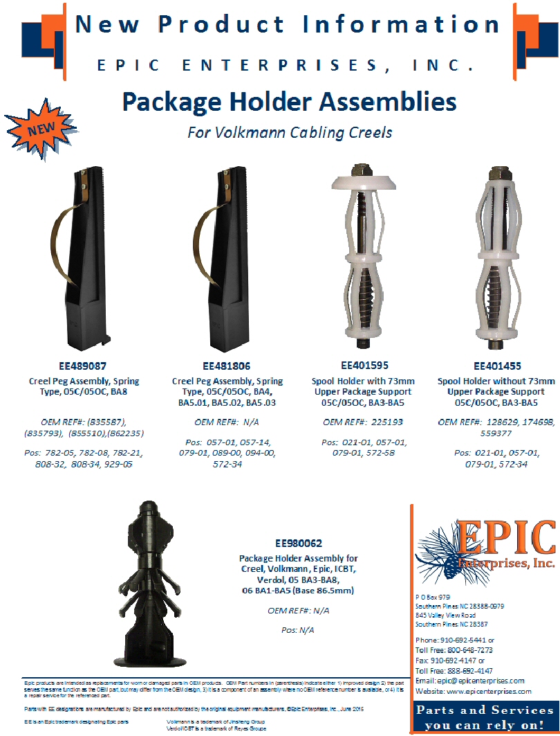 Package Holder Assemblies for Volkmann Cabling Creels